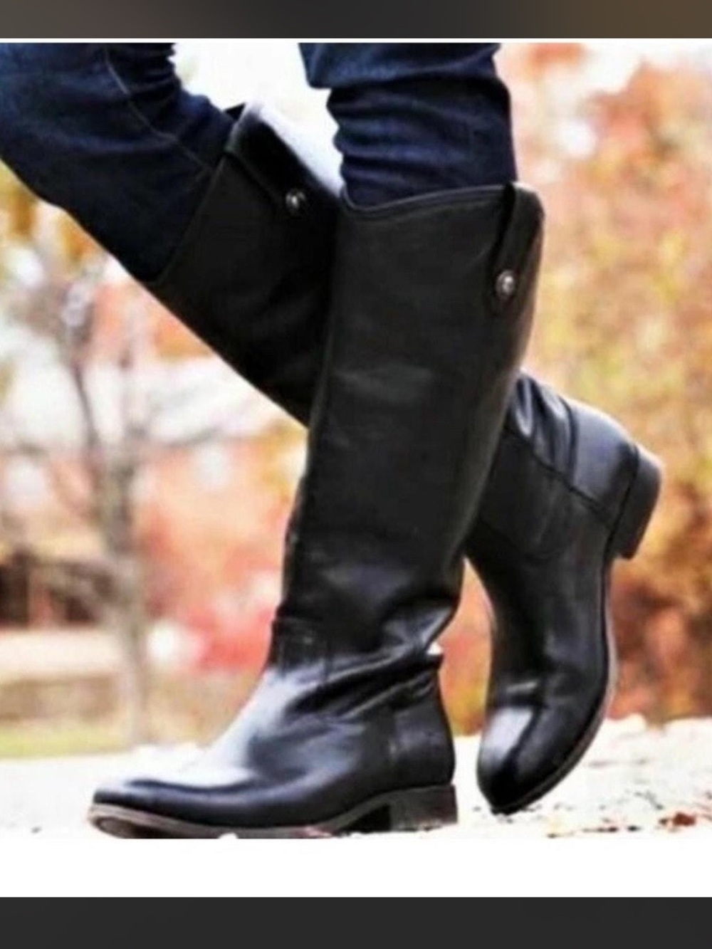 FRYE Womens Melissa Button Black Leather Knee-High Riding Boot 7.5